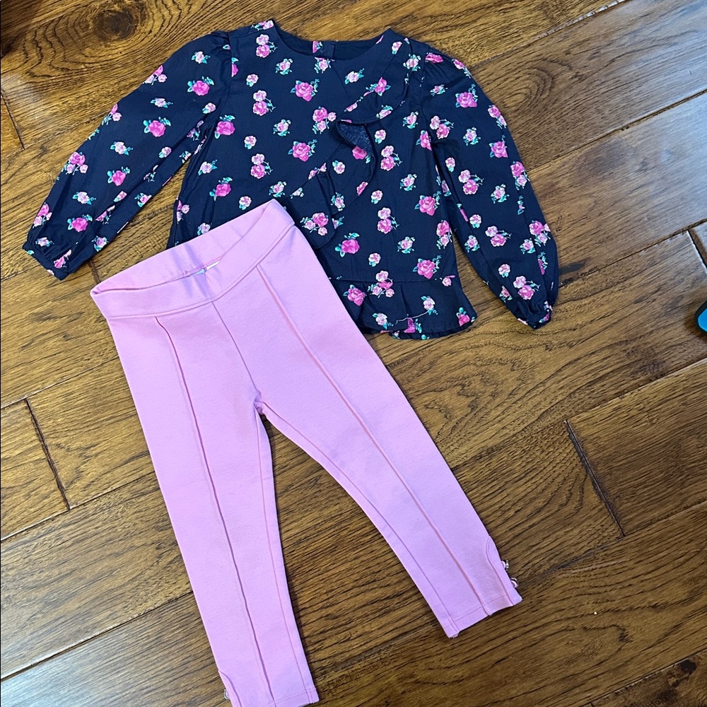 Floral Navy Top and Pink Leggings Set
